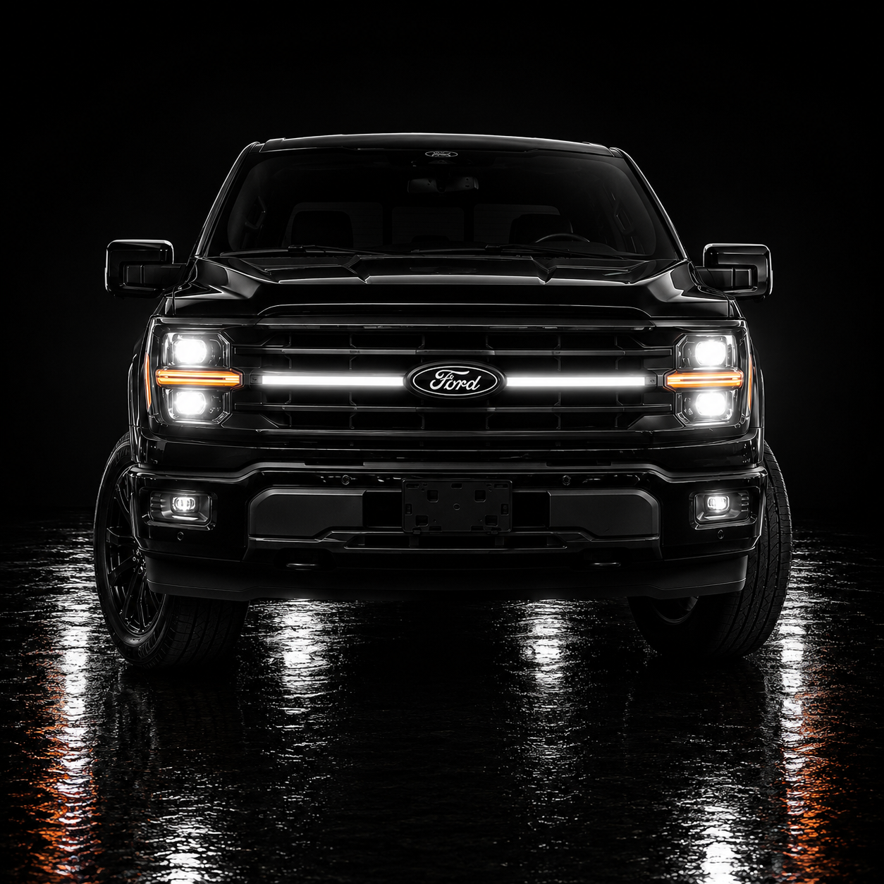 2024-2025 Ford F-150 XLT LED Center-Grille Bar – White DRL Strip, IP67, Bolt-On, Black or Silver Frame