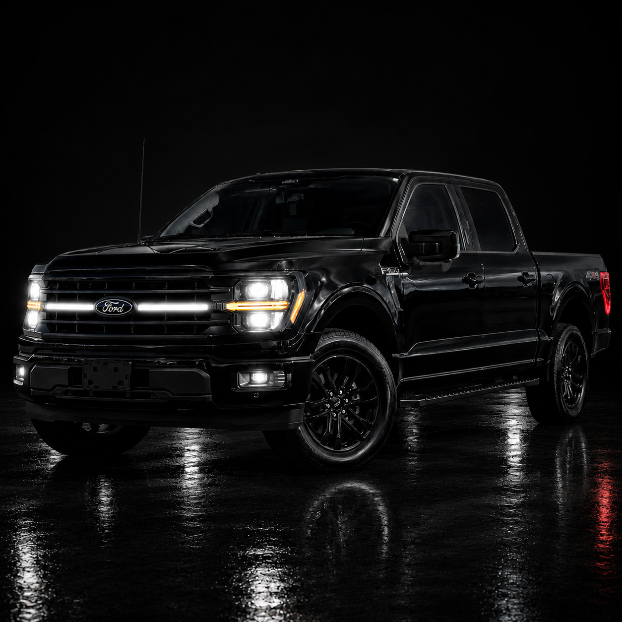 2024-2025 Ford F-150 XLT LED Center-Grille Bar – White DRL Strip, IP67, Bolt-On, Black or Silver Frame