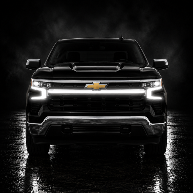 2023-2025 Chevy Silverado 1500 LED “Power” Grille Bar – LT & LTZ, IP67, Bolt-On, Black/Silver Frame