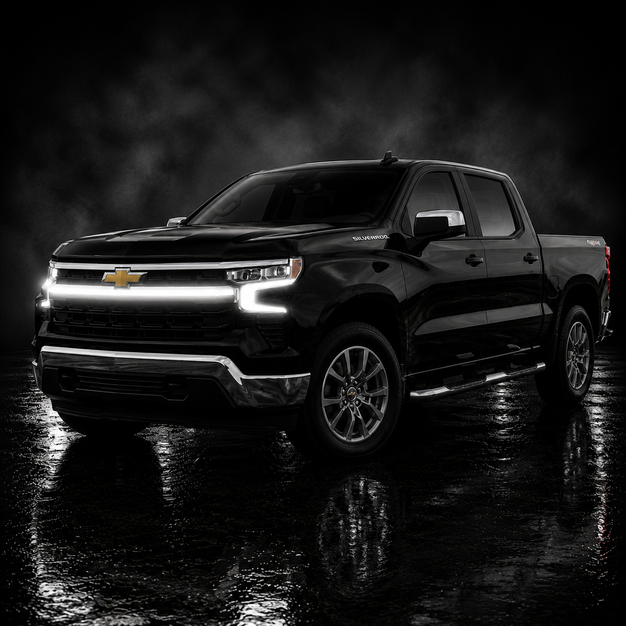 2023-2025 Chevy Silverado 1500 LED “Power” Grille Bar – LT & LTZ, IP67, Bolt-On, Black/Silver Frame
