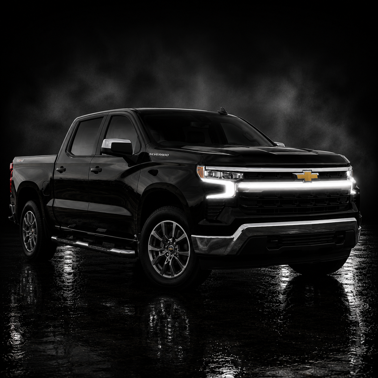 2023-2025 Chevy Silverado 1500 LED “Power” Grille Bar – LT & LTZ, IP67, Bolt-On, Black/Silver Frame