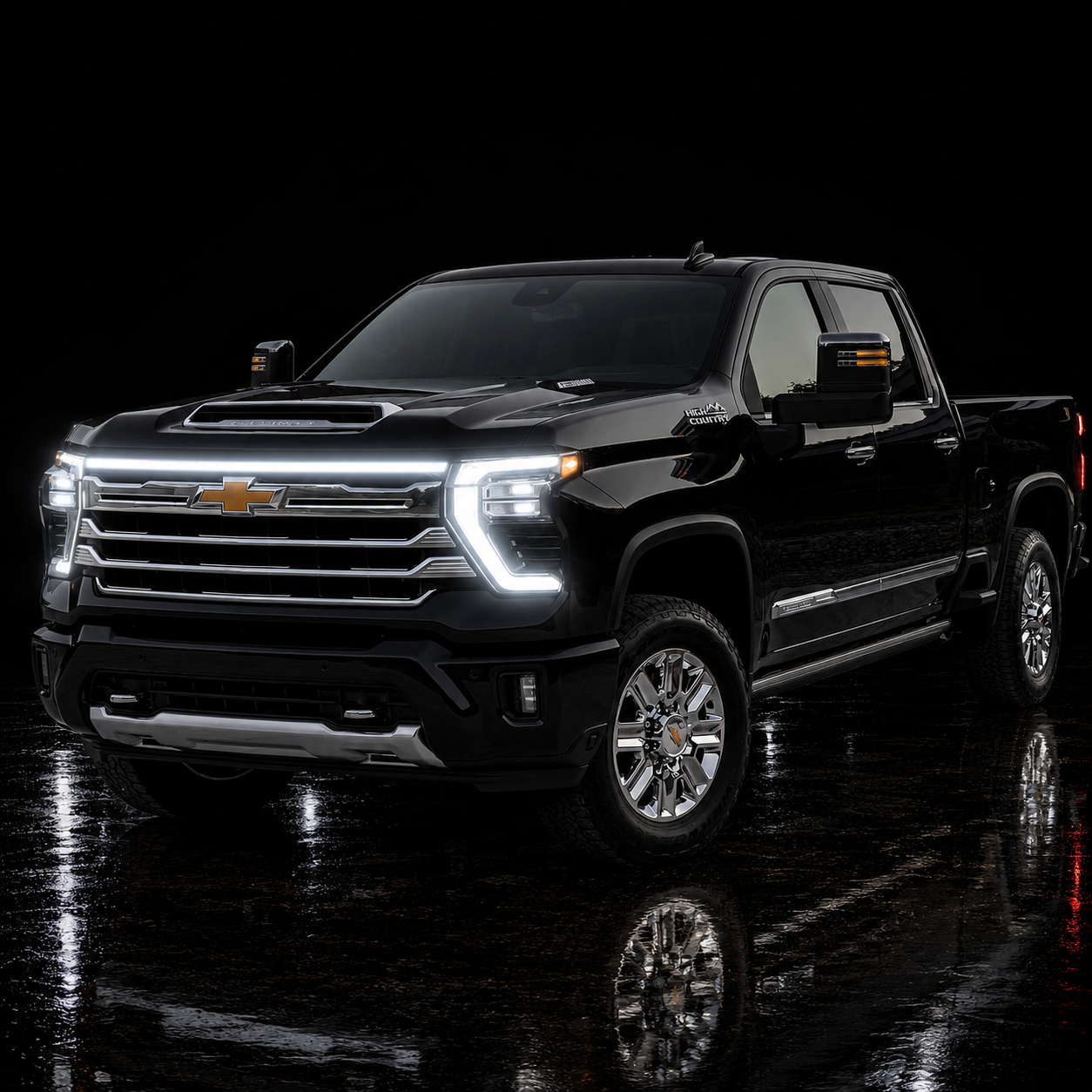 2024-2026 Chevy Silverado HD 2500/3500 LED “Power” Grille Bar – LTZ & High Country, IP68, Black/Silver Frame