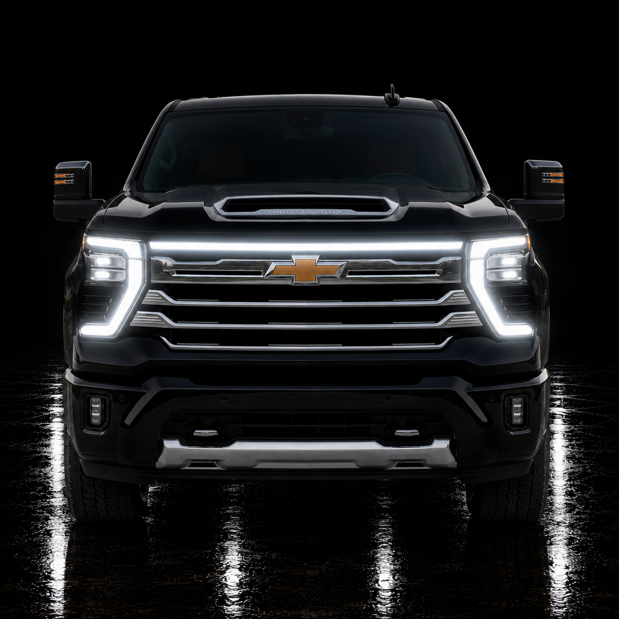 2024-2026 Chevy Silverado HD 2500/3500 LED “Power” Grille Bar – LTZ & High Country, IP68, Black/Silver Frame