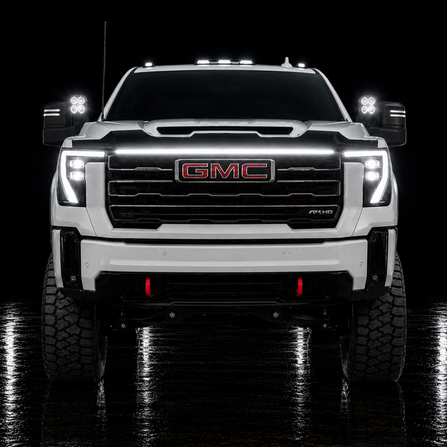 2024 – 2026 GMC Sierra 2500/3500 LED “Power” Grille Bar – SLE, SLT, Pro, AT4 & AT4X, IP67, Black/Silver