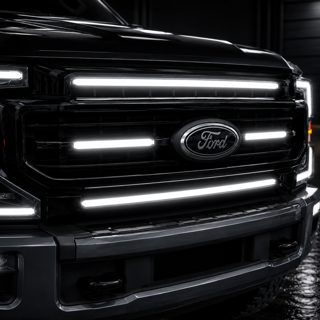 2020-2022 Ford F-250/F-350/F-450/F-550 Center LED Grille Light Kit – Set of 2 Bars, IP67, Plug-and-Play Ready