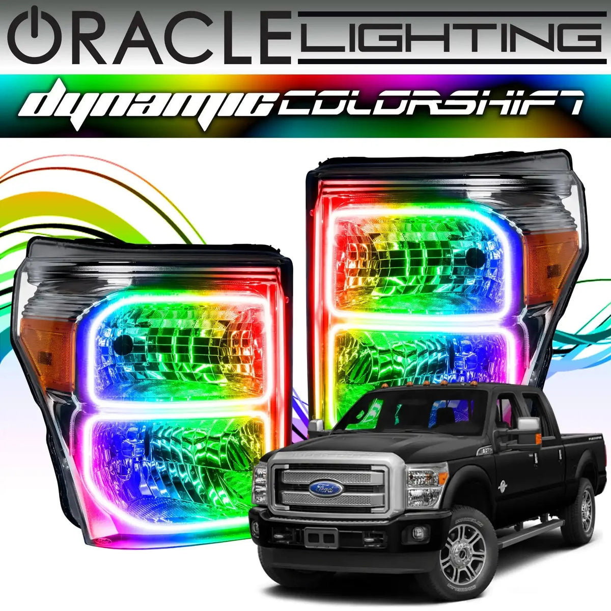 2011-2016 Ford F250/F350 Super Duty ORACLE Dynamic ColorSHIFT Headlight Halo Kit (Square Ring Design)