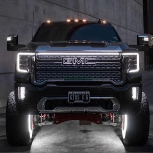 2020-2023 GMC Sierra 2500/3500 Denali LED “Power” Grille Light Bar – IP67, Plug-and-Play Ready, Black/Silver