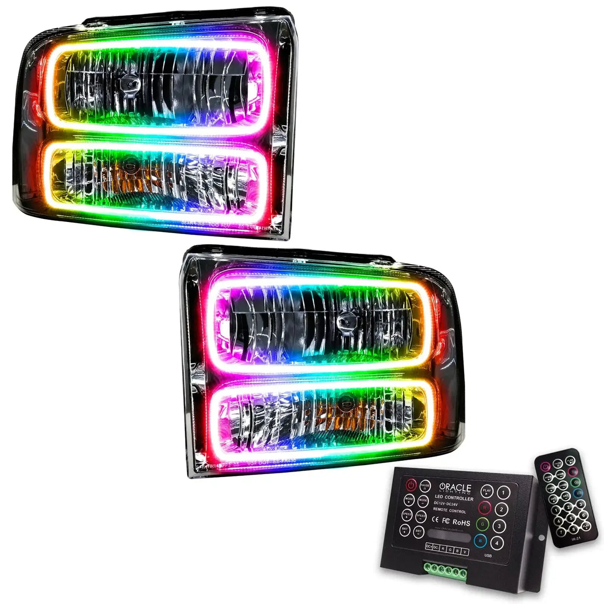 2005-2007 Ford F250/F350 Super Duty ORACLE Lighting Pre-Assembled Halo Headlights - Chrome Housing