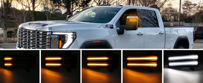 2020-2026+ GMC Chevy 1500/2500/3500 Sierra Silverado Smoked Switchback LED Mirror Lights