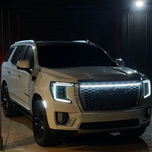 2021-2023 GMC Yukon Denali/AT4 LED “Power” Grille Light Bar – IP67, Plug-and-Play Ready, Black or Silver Frame