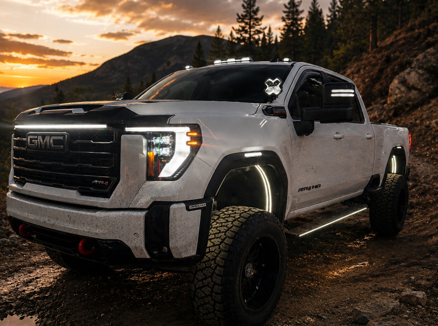 2024 – 2026 GMC Sierra 2500/3500 LED “Power” Grille Bar – SLE, SLT, Pro, AT4 & AT4X, IP67, Bolt-On, Black/Silver