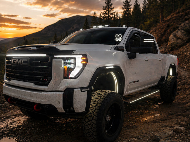 2024 – 2026 GMC Sierra 2500/3500 LED “Power” Grille Bar – SLE, SLT, Pro, AT4 & AT4X, IP67, Bolt-On, Black/Silver